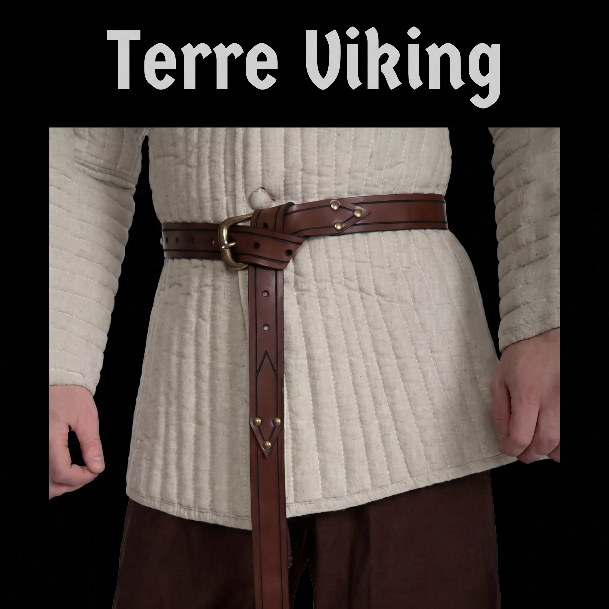 Ceinture viking cuir Ydalir longue marron nouage traditionnel Terre Viking