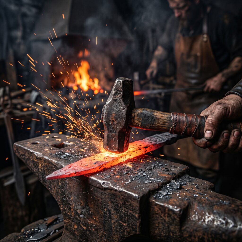 Lame de couteau viking forgée à la main sur une enclume traditionnelle chez Terre Viking.
