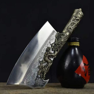 Le Fendoir Impérial du Dragon - Acier Forgé & Manche Sculpté Or