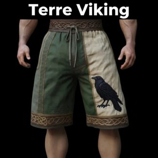 Short viking de Jarl L Oeil d Odin vert armee et beige avec motif de corbeau celtique Terre Viking