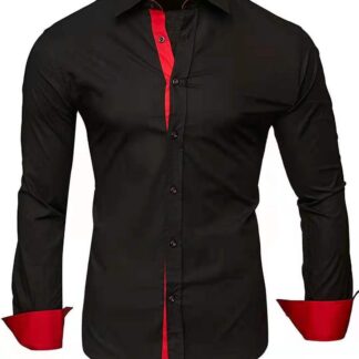 Chemise noire et rouge homme Jarl coupe slim Terre Viking