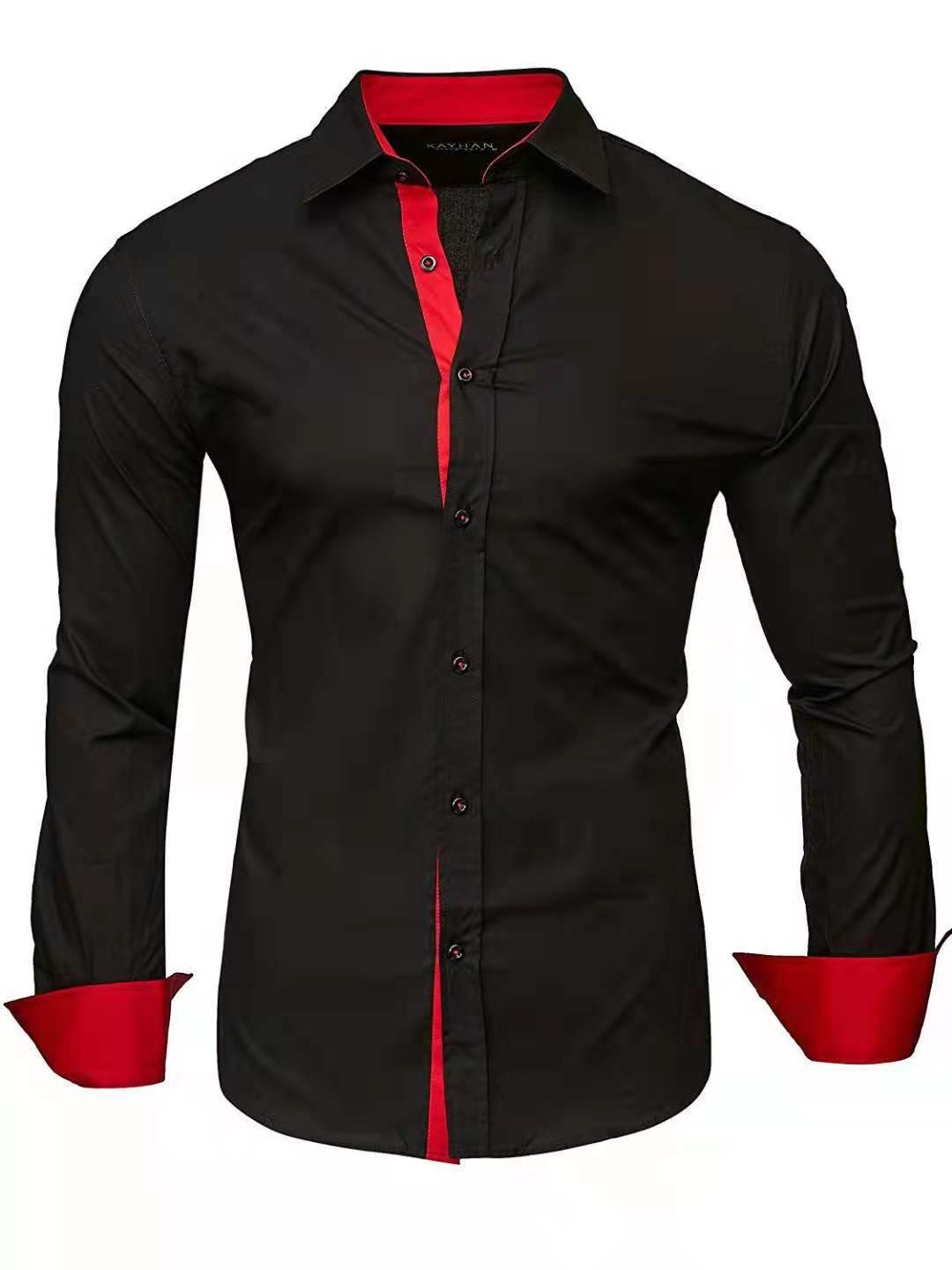 Chemise noire et rouge homme Jarl coupe slim Terre Viking