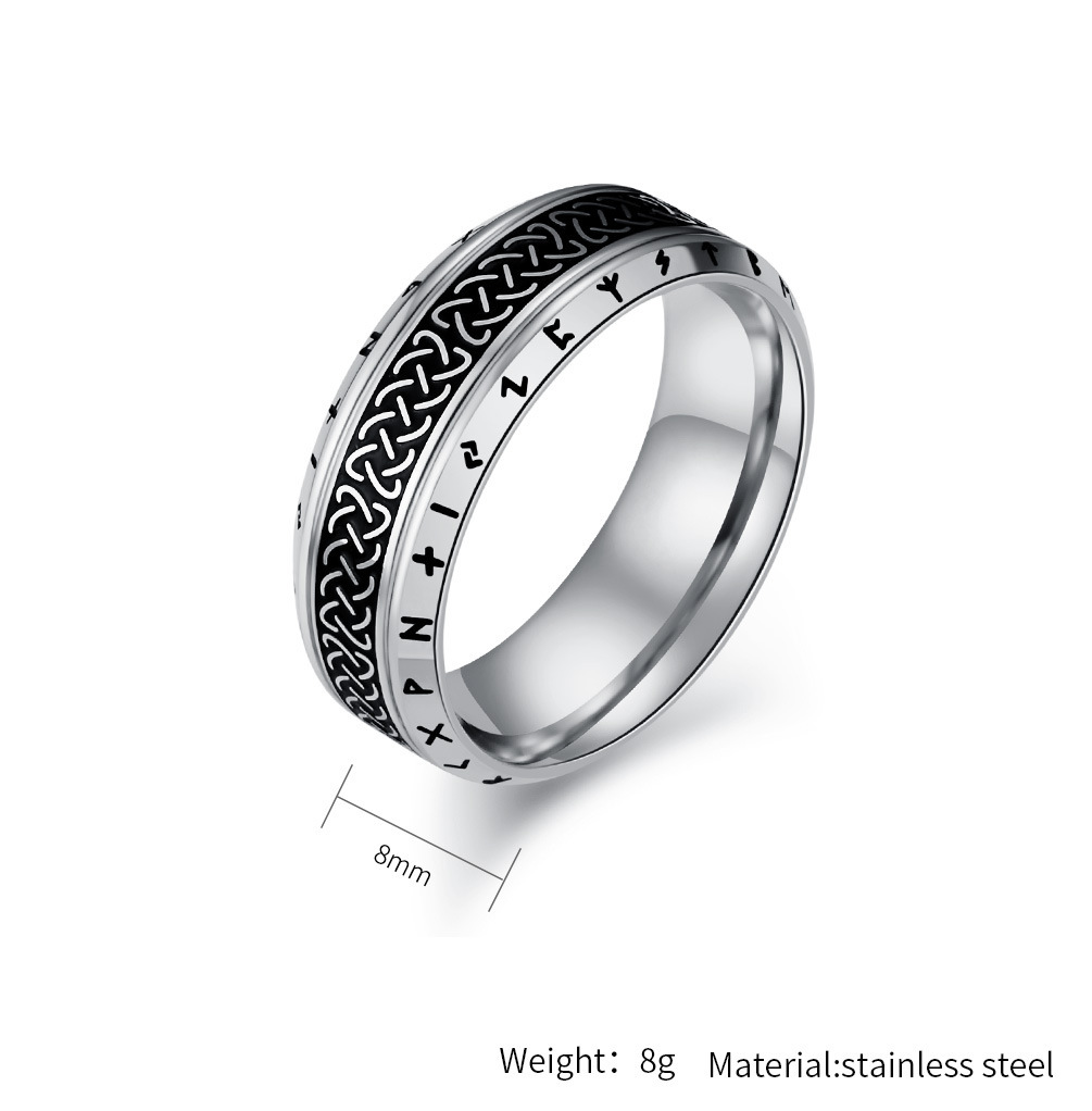 Bague Viking en Acier Titane avec Gravures de Runes Nordiques – Image 5
