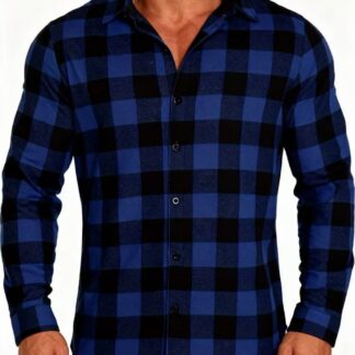 Chemise flanelle homme Deep Fjord carreaux bleu et noir Terre Viking