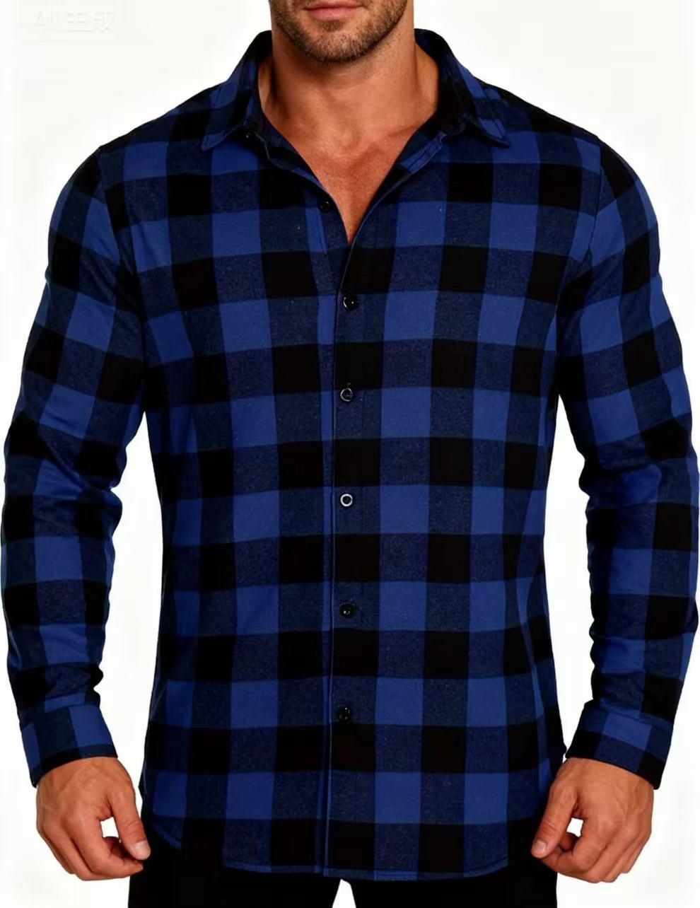 Chemise flanelle homme Deep Fjord carreaux bleu et noir Terre Viking