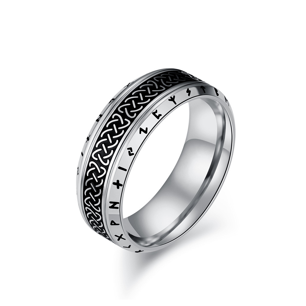 Bague Viking en Acier Titane avec Gravures de Runes Nordiques – Image 4