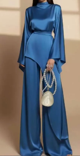 Ensemble en Satin Fluide "Freya" - Top Asymétrique & Pantalon Palazzo