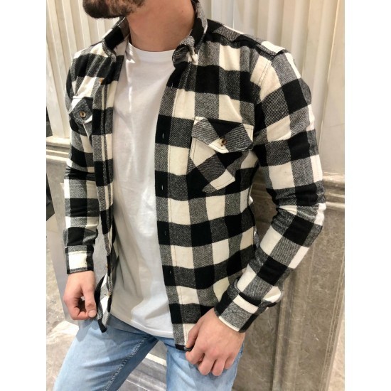 Chemise flanelle carreaux homme Nordic Frost noir et blanc Terre Viking