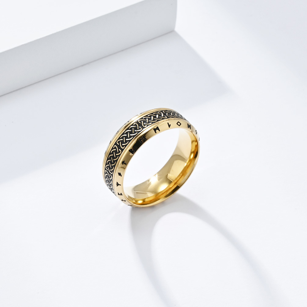 Bague Viking en Acier Titane avec Gravures de Runes Nordiques – Image 8