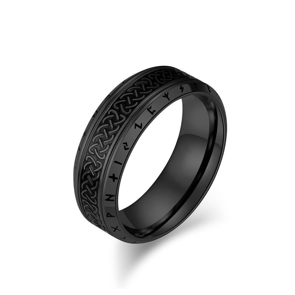 Bague Viking en Acier Titane avec Gravures de Runes Nordiques – Image 9