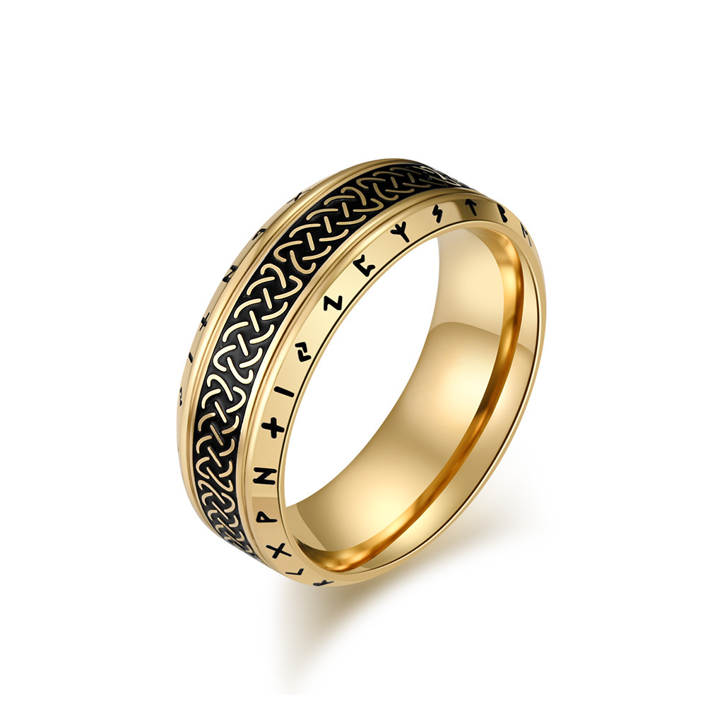 Bague Viking en Acier Titane avec Gravures de Runes Nordiques – Image 7